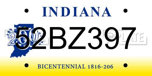 52BZ397 Indiana License Plate