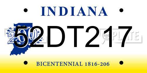 52DT217 Indiana License Plate