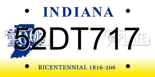 52DT717 Indiana License Plate