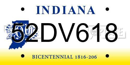 52DV618 Indiana License Plate