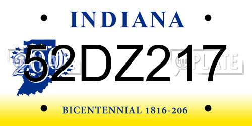 52DZ217 Indiana License Plate