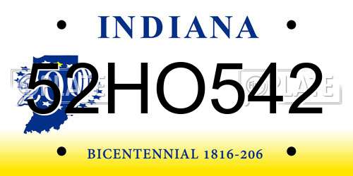 52HO542 Indiana License Plate