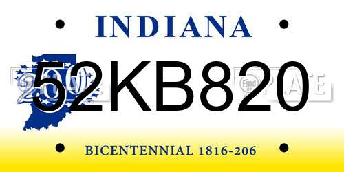 52KB820 Indiana License Plate