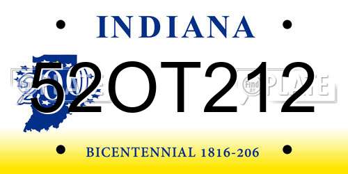52OT212 Indiana License Plate