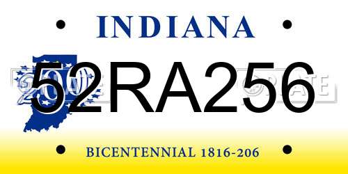52RA256 Indiana License Plate