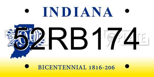 52RB174 Indiana License Plate