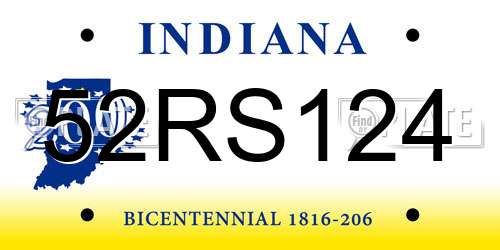 52RS124 Indiana License Plate