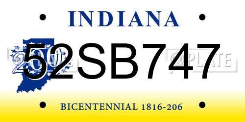 52SB747 Indiana License Plate