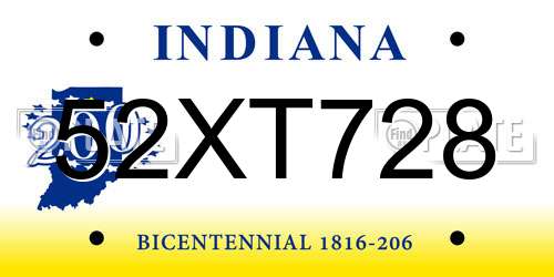 52XT728 Indiana License Plate