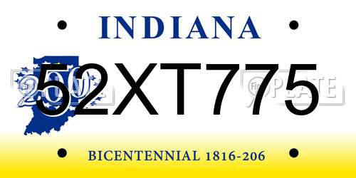 52XT775 Indiana License Plate