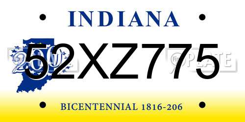 52XZ775 Indiana License Plate