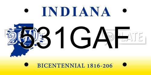 531GAF Indiana License Plate