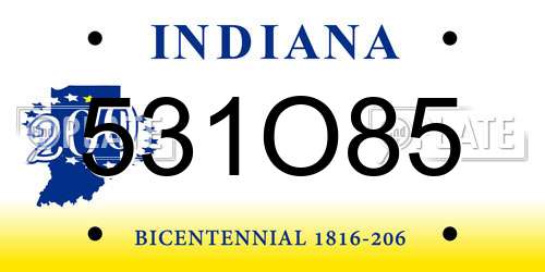 531O85 Indiana License Plate
