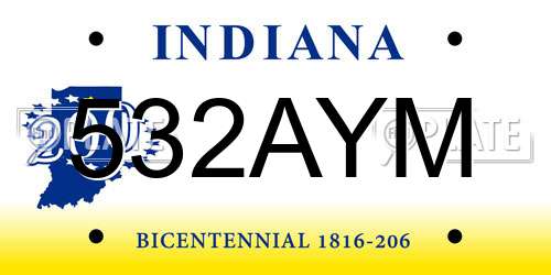 532AYM Indiana License Plate