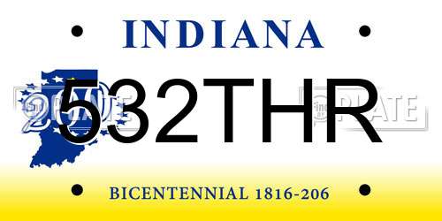532THR Indiana License Plate