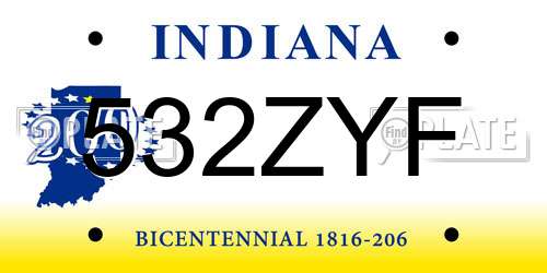 532ZYF Indiana License Plate