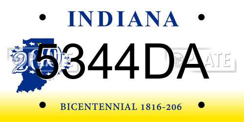 5344DA Indiana License Plate