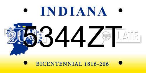 5344ZT Indiana License Plate