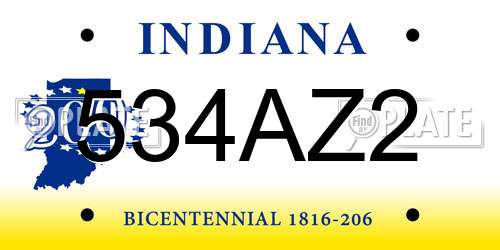 534AZ2 Indiana License Plate