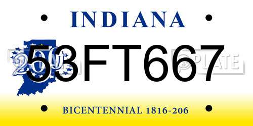 53FT667 Indiana License Plate