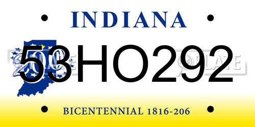 53HO292 Indiana License Plate