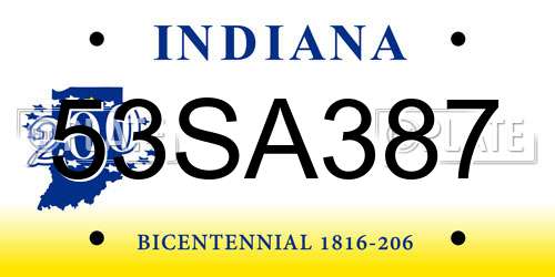 53SA387 Indiana License Plate