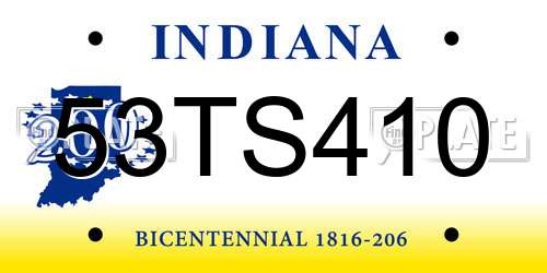 53TS410 Indiana License Plate