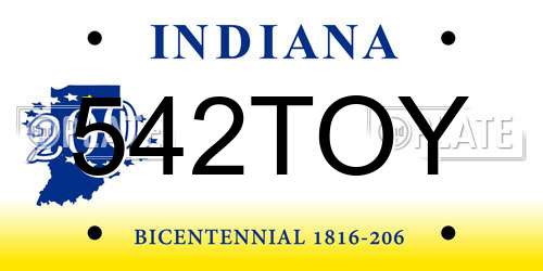 542TOY Indiana License Plate