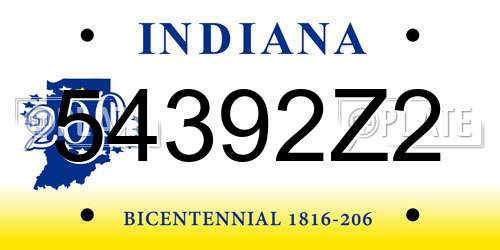 54392Z2 Indiana License Plate