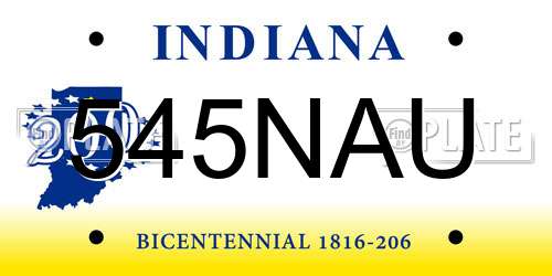 545NAU Indiana License Plate