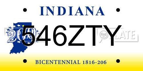 546ZTY Indiana License Plate