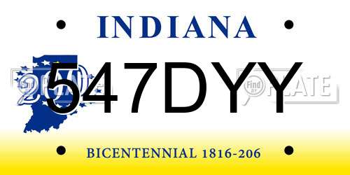 547DYY Indiana License Plate