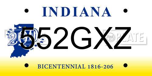 552GXZ Indiana License Plate