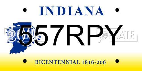 557RPY Indiana License Plate