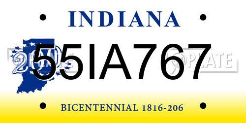 55IA767 Indiana License Plate