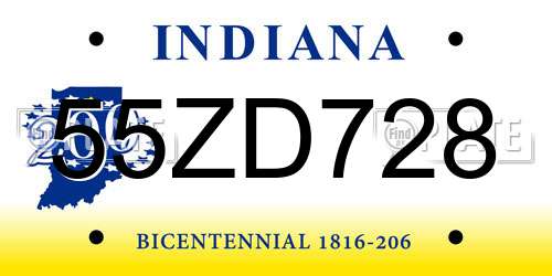 55ZD728 Indiana License Plate