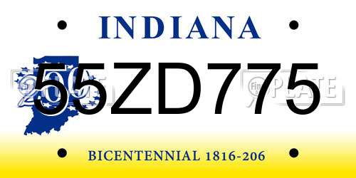 55ZD775 Indiana License Plate