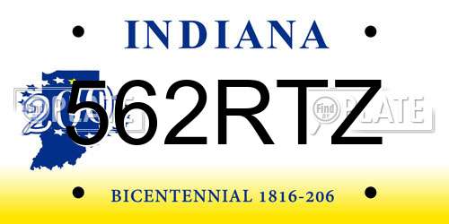 562RTZ Indiana License Plate