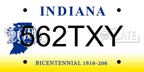 562TXY Indiana License Plate