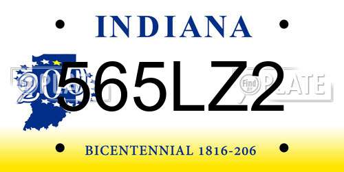 565LZ2 Indiana License Plate