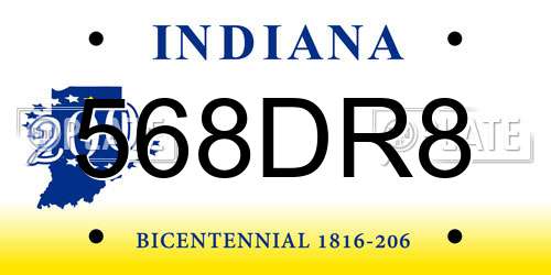 568DR8 Indiana License Plate