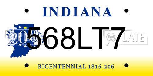 568LT7 Indiana License Plate