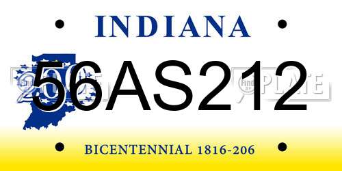 56AS212 Indiana License Plate