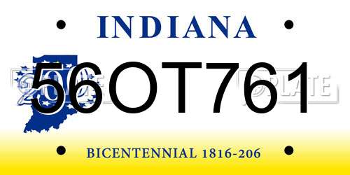 56OT761 Indiana License Plate