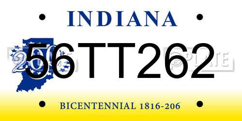 56TT262 Indiana License Plate