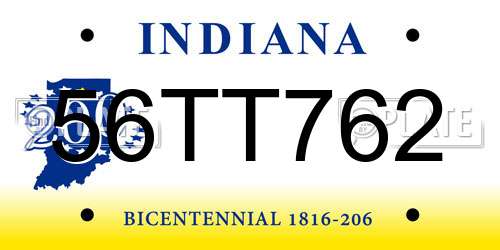 56TT762 Indiana License Plate