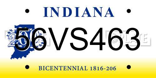 56VS463 Indiana License Plate