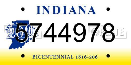 5744978 Indiana License Plate