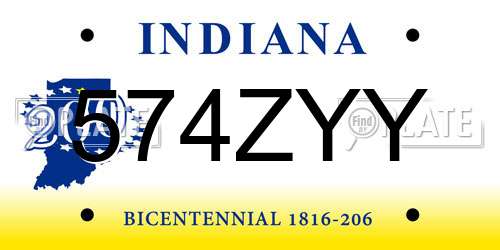 574ZYY Indiana License Plate