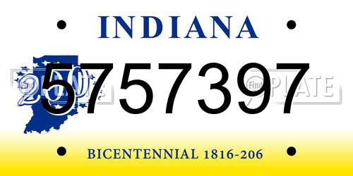 5757397 Indiana License Plate